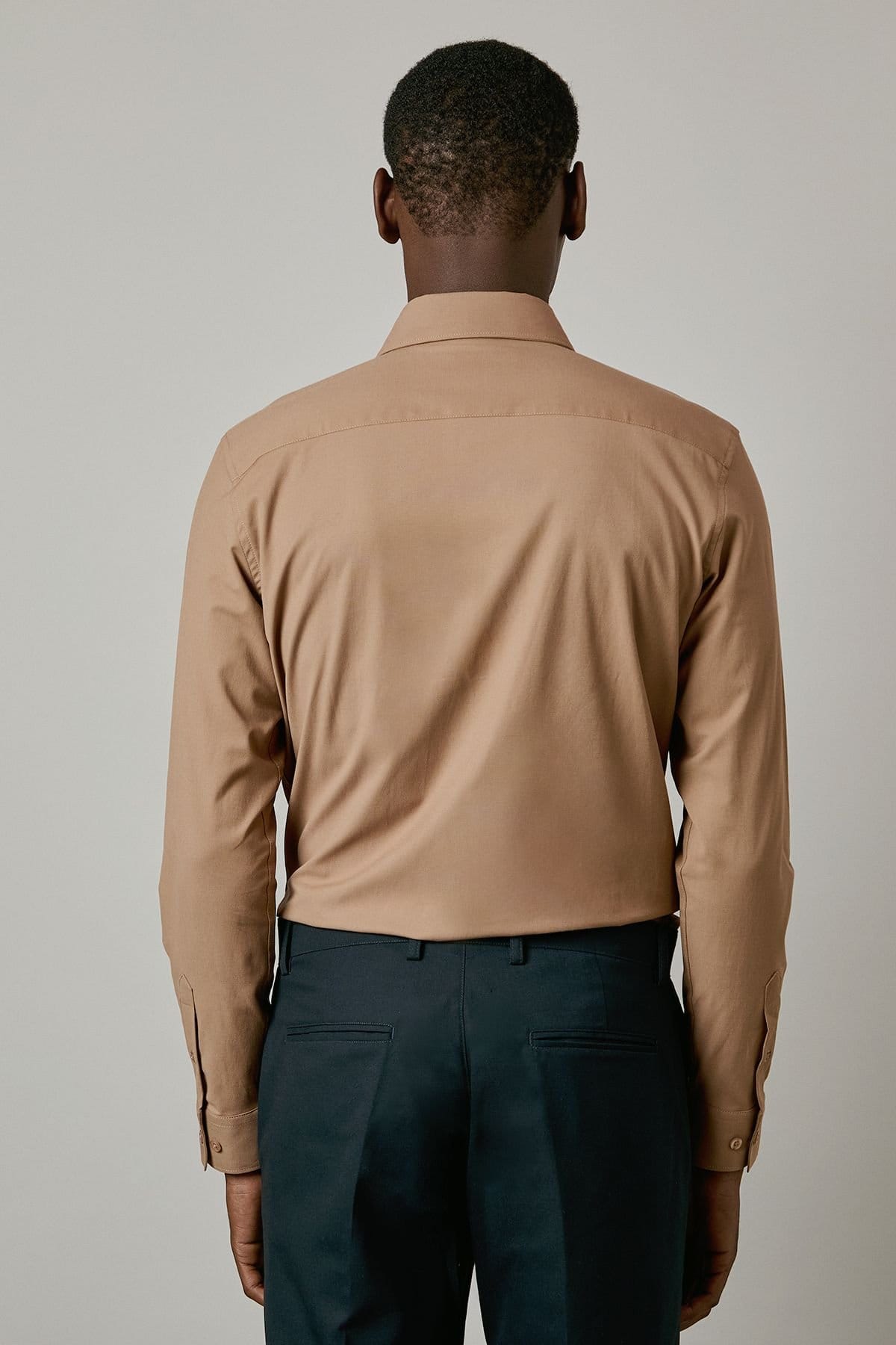 Burton Burton Men's Tan Easy Iron Slim Fit Long Sleeve Shirt - 4