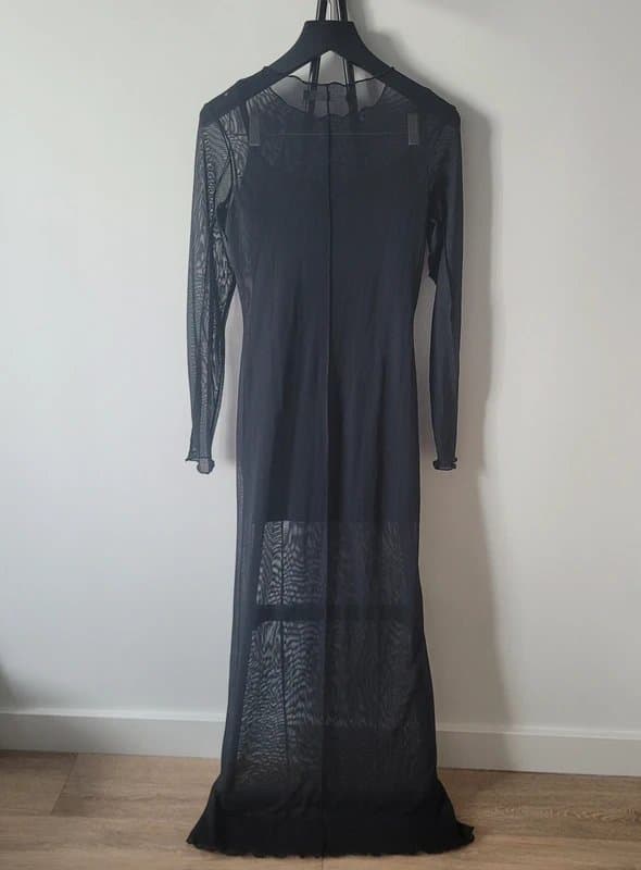 Bershka Bershka Midi Mesh Dress with Lining in black UK 8