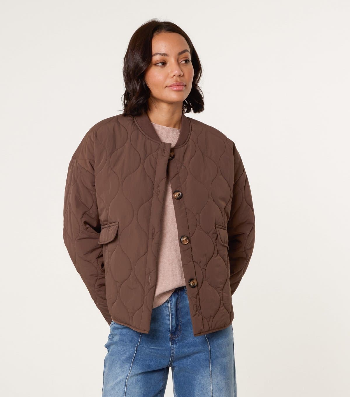 Blue Vanilla Women's Brown Quilted Jacket Blue Vanilla New Look