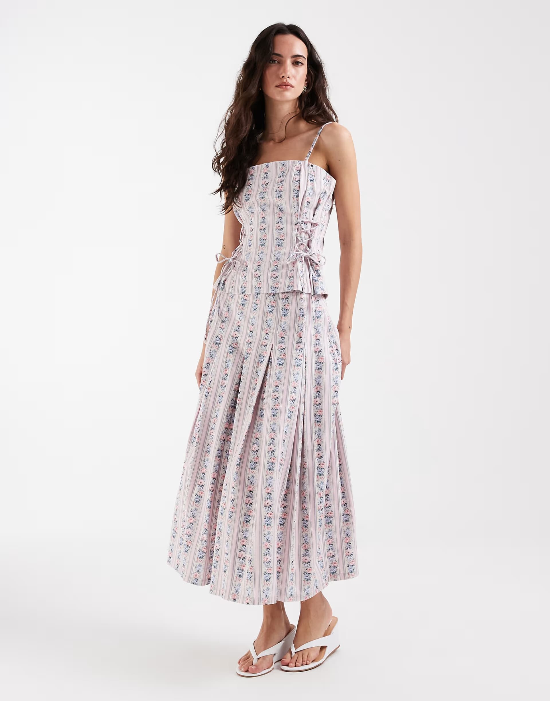 ASOS Muse Assembly corset strap top in wallpaper print co-ord