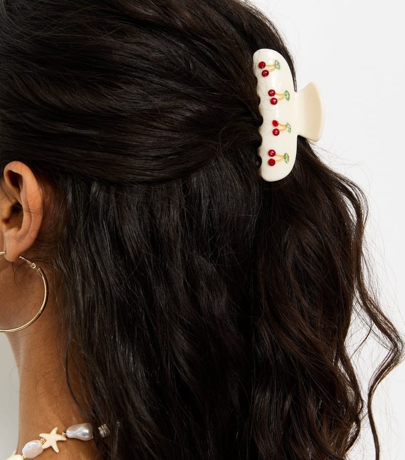 New Look Cream Cherry Detail Hair Claw Clip New Look - 1