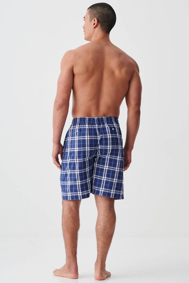 British Boxers British Boxers Men's "Chester Blue on Blue" Check Crisp Cotton Sleep Shorts in Dark Blue - 3