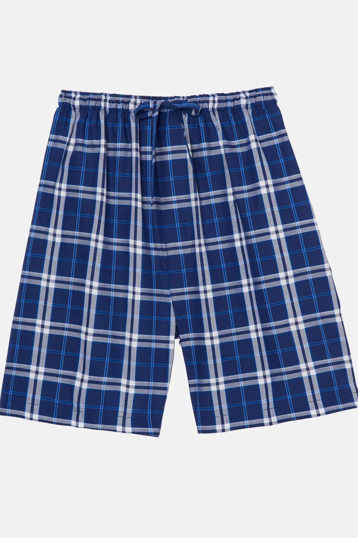 British Boxers British Boxers Men's "Chester Blue on Blue" Check Crisp Cotton Sleep Shorts in Dark Blue - 4