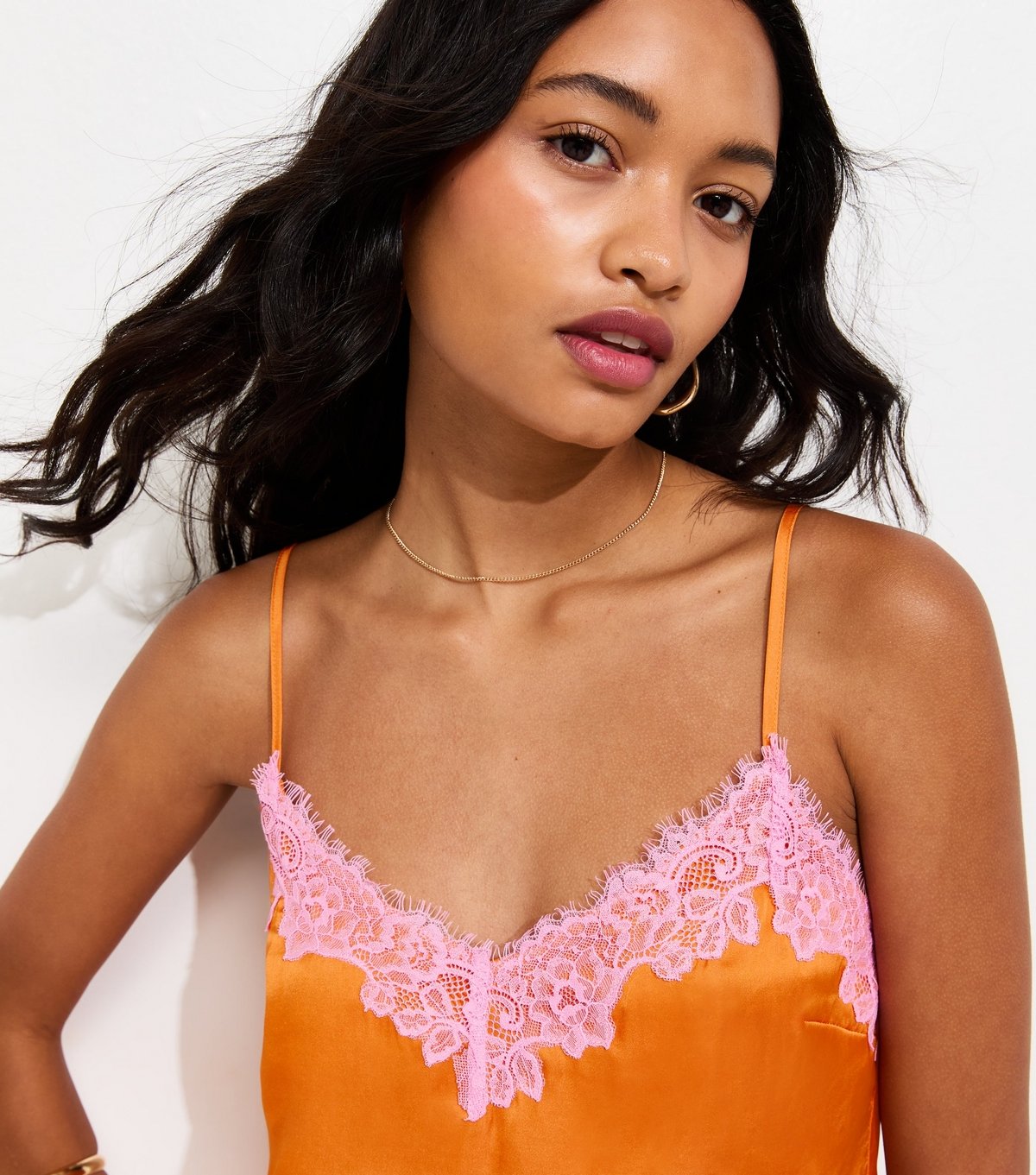 New Look Women's Bright Orange Lace Neck Cami Top New Look - 2