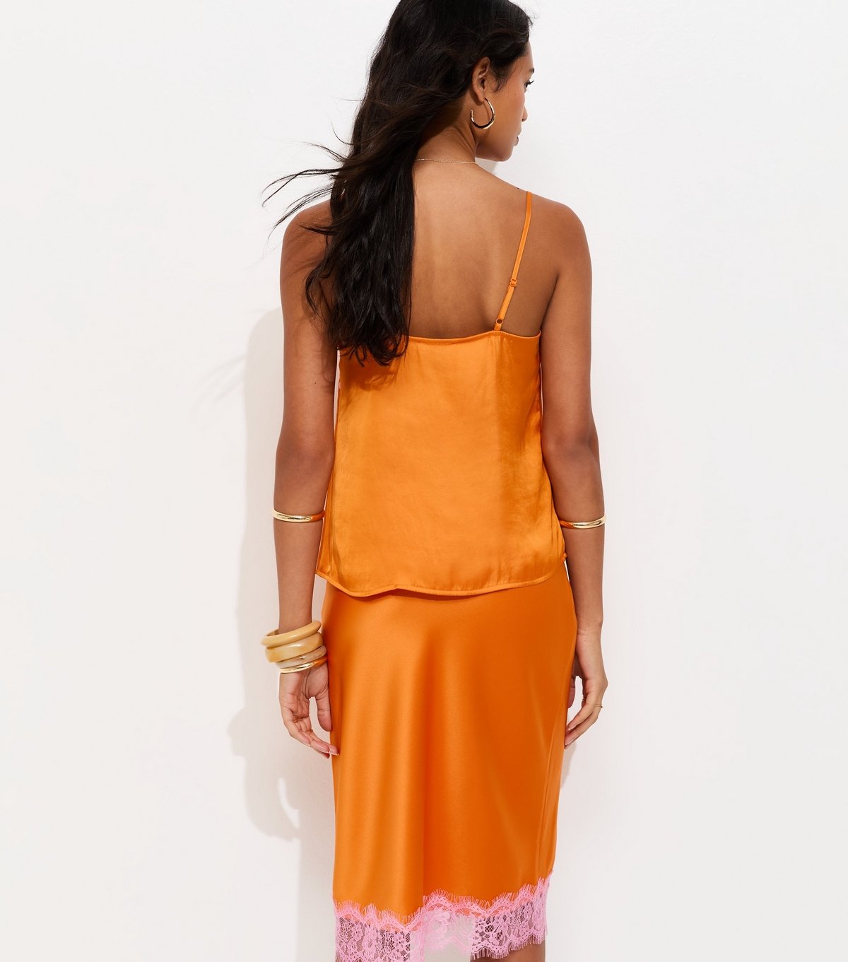 New Look Women's Bright Orange Lace Neck Cami Top New Look - 4