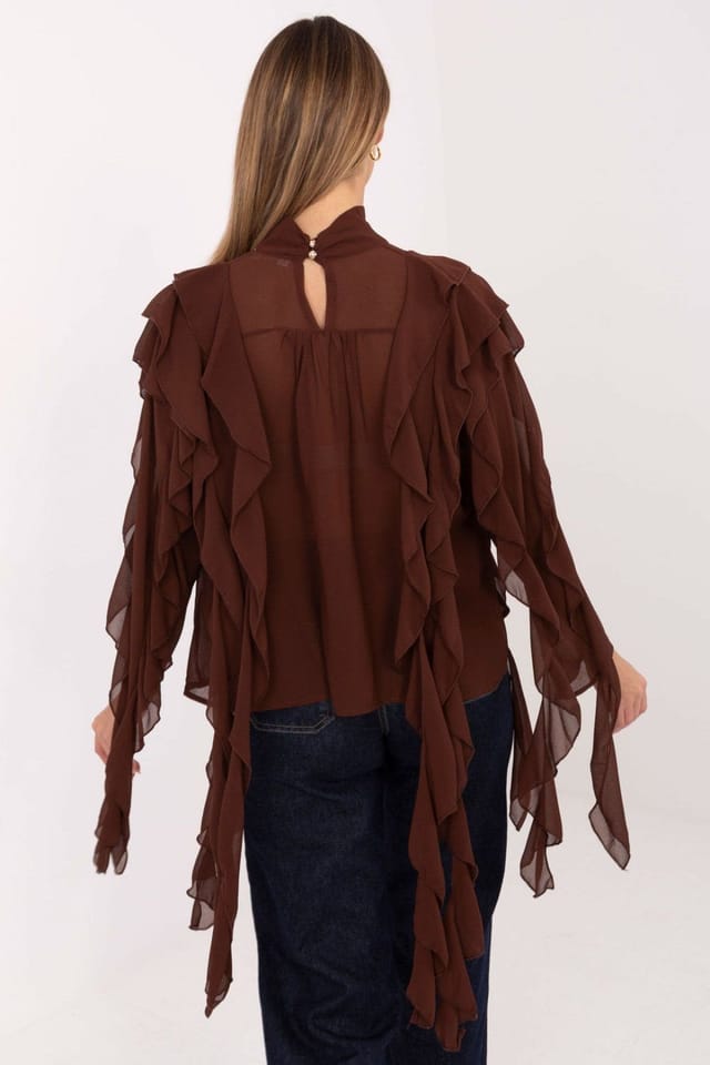 Love Lace Love Lace Women's Turtleneck Viscose Polyester Ruffle Blouse in Brown - 2