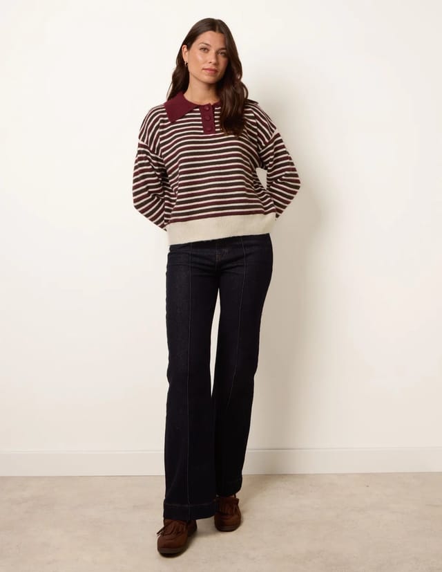 Blue Vanilla Stripe Knit Polo Jumper - 3