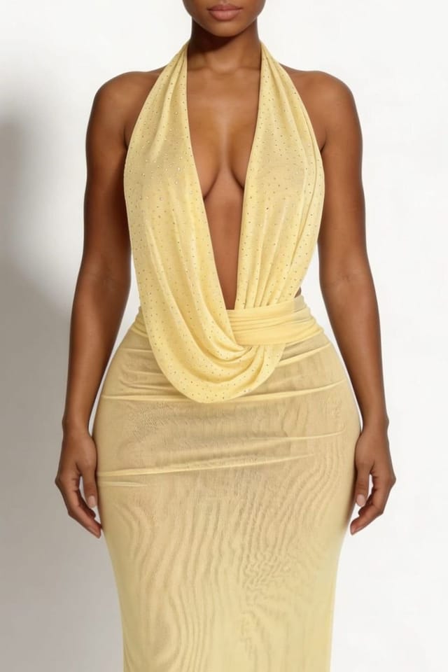 LEMONLUNAR LEMONLUNAR Women's The Virelle Plunge Maxi Dress - Butter Yellow - 2
