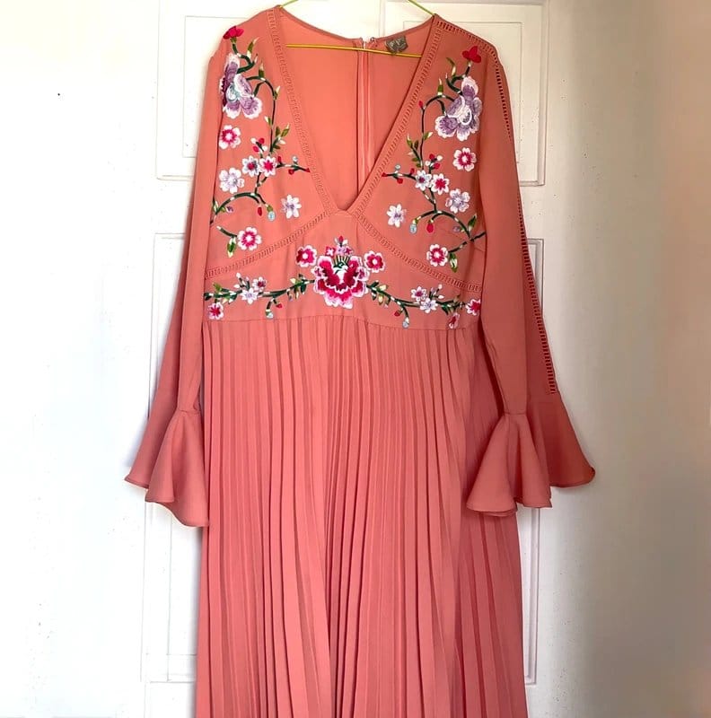 ASOS ASOS embroidered floral pleat dress size uk 18 - 1