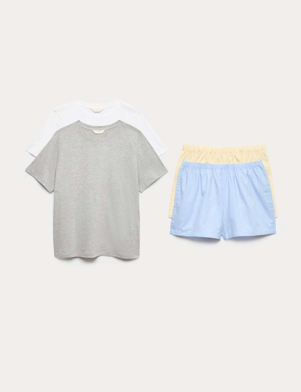Marks & Spencer M&S 2 Pack Cotton Rich Jersey Woven Shortie Pyjama Sets Grey Mix