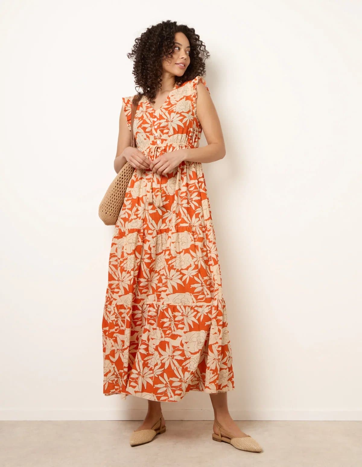 Blue Vanilla Button Frill Sleeve Dress