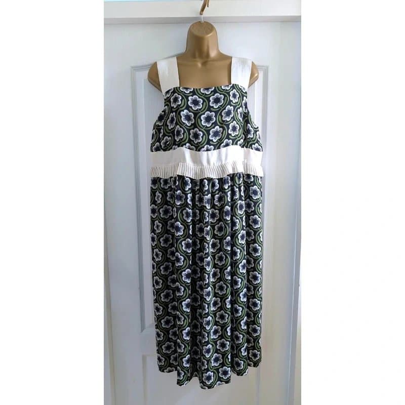 Orla Kiely Orla Kiely Green Floral Empire Line Midi Sleeveless Dress Size 14