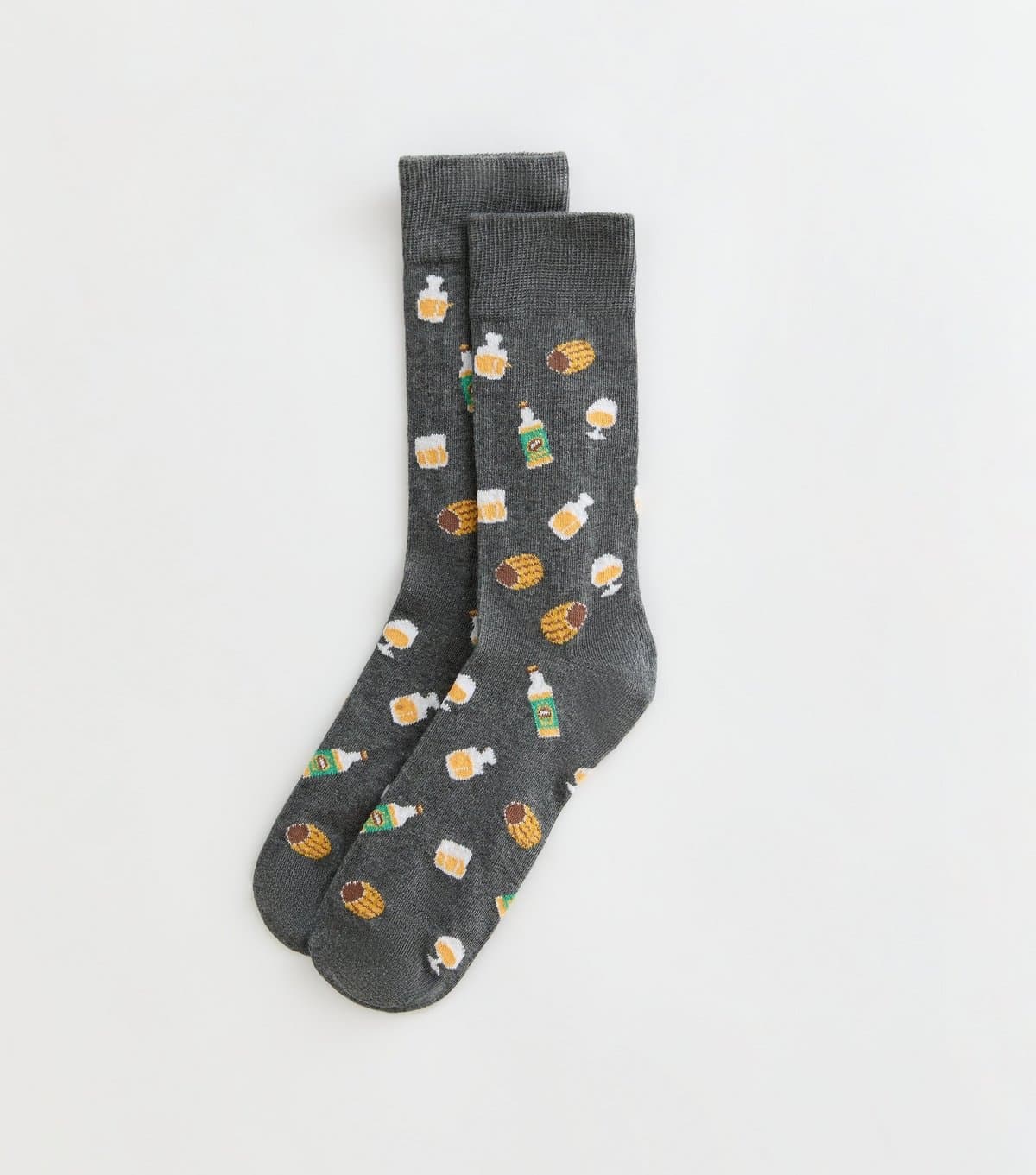 New Look Men's Mens Dark Grey Whiskey Pattern Ankle Socks New Look