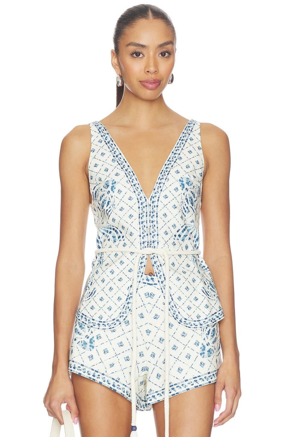 Revolve Blue Mosaic Print Romper