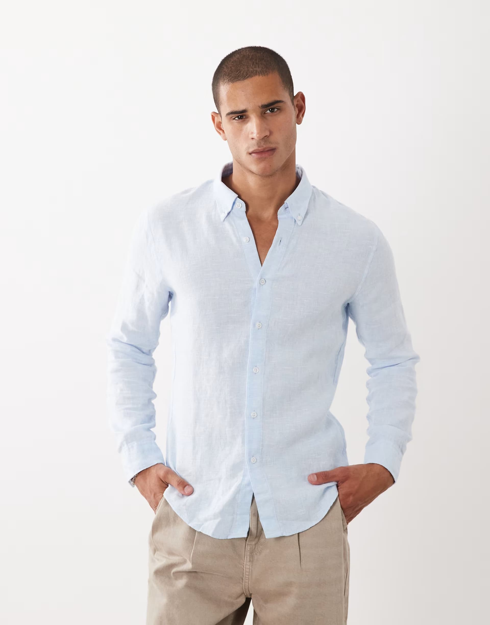 ASOS Abercrombie & Fitch Blue Linen Long Sleeve Shirt