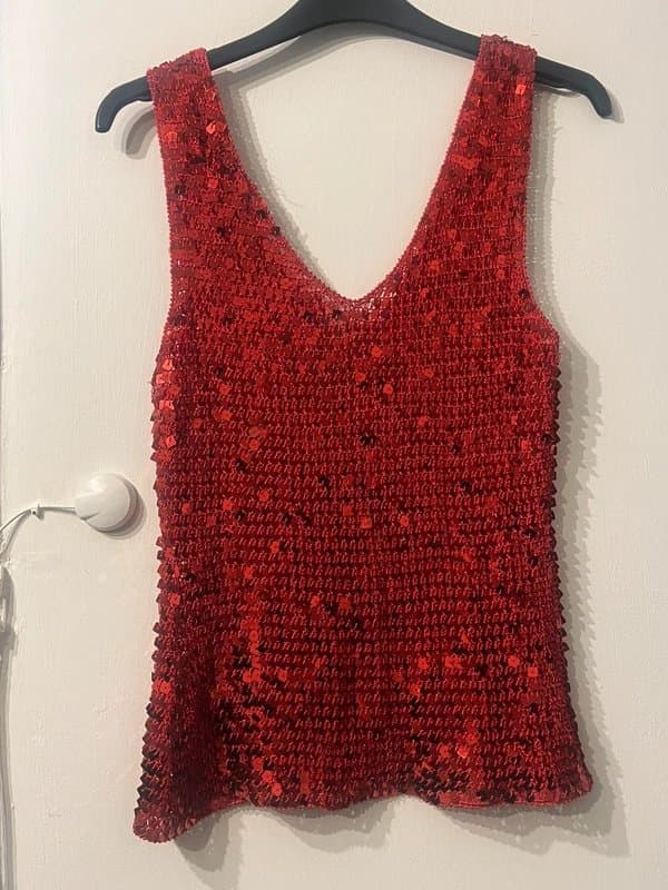 New Look Vintage new look red crochet sequin top