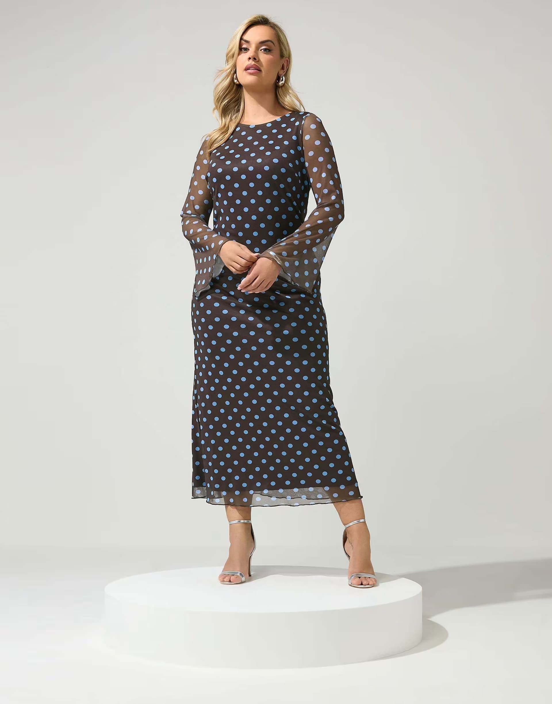 ASOS Yours Clothing Polka dot mesh maxi dress in brown