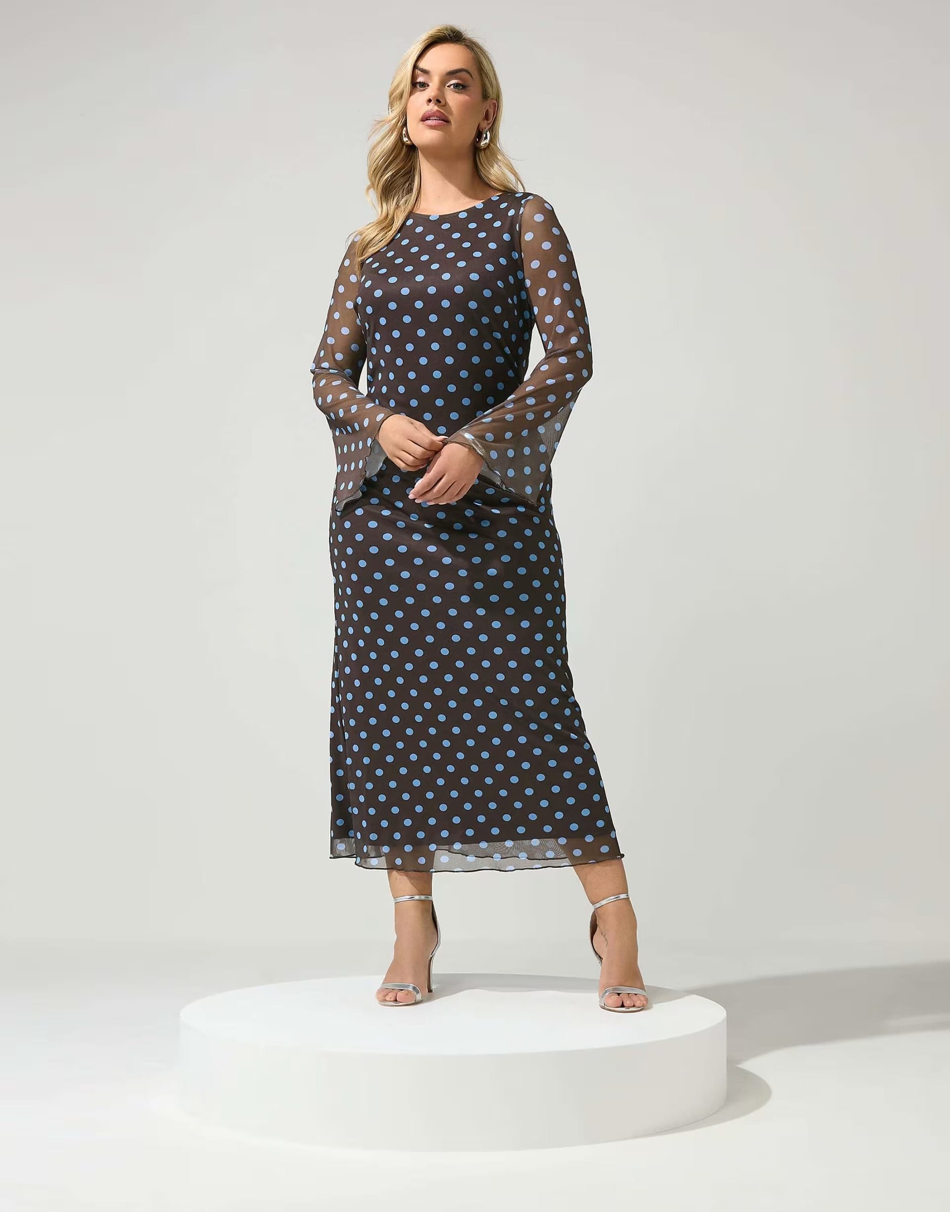 ASOS Brown Polka Dot Mesh Maxi Dress