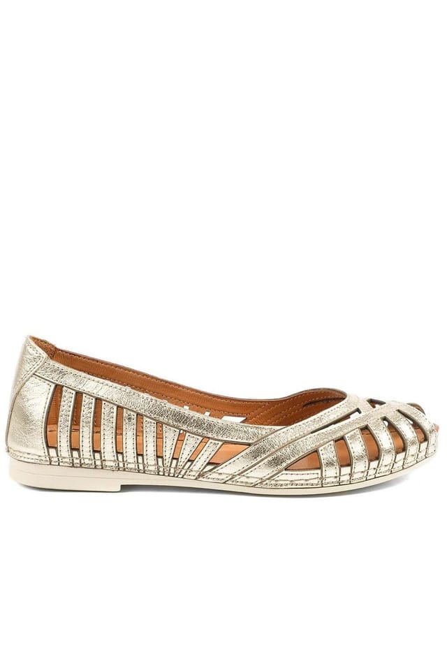 Pavers Pavers Women's Leather Cut Out Peep Toe Flats in Metallics - 2