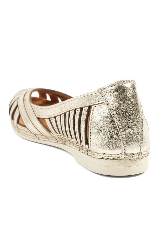 Pavers Pavers Women's Leather Cut Out Peep Toe Flats in Metallics - 3
