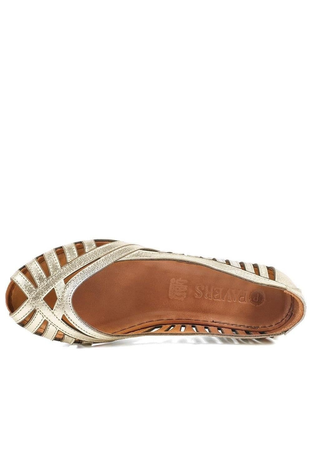 Pavers Pavers Women's Leather Cut Out Peep Toe Flats in Metallics - 4