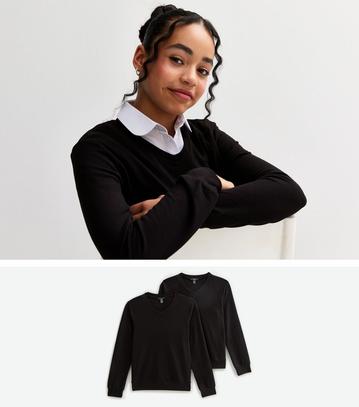 New Look Pack of 2 Girls' Black V-Neck School Jumpers New Look