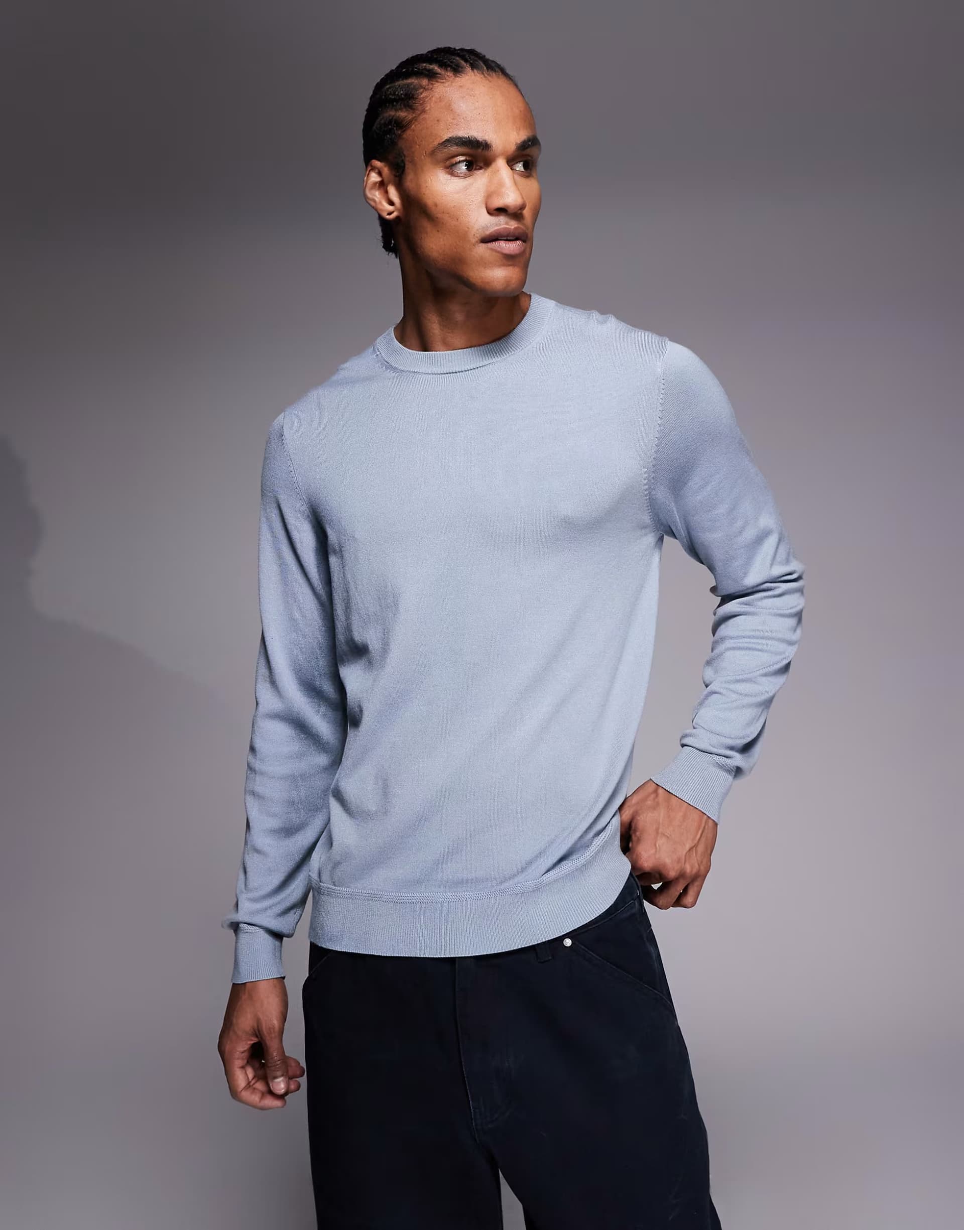 ASOS River Island long sleeved crew neck jumper in blue