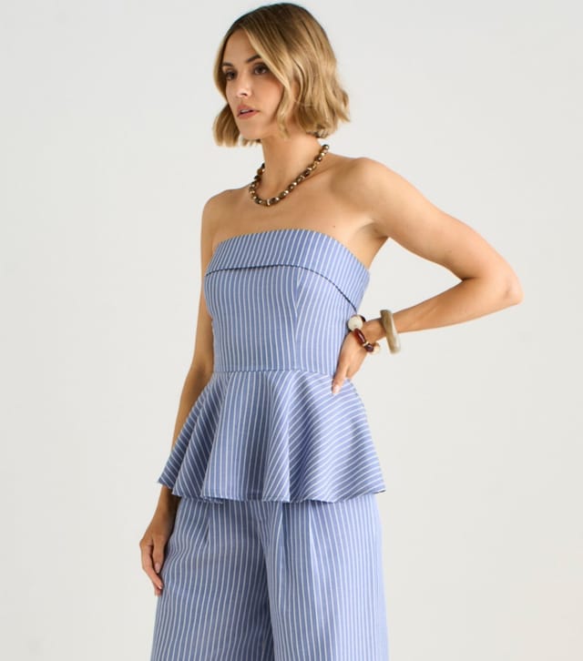 Gini London Women's Blue Striped Bardot Peplum Top Gini London New Look - 3