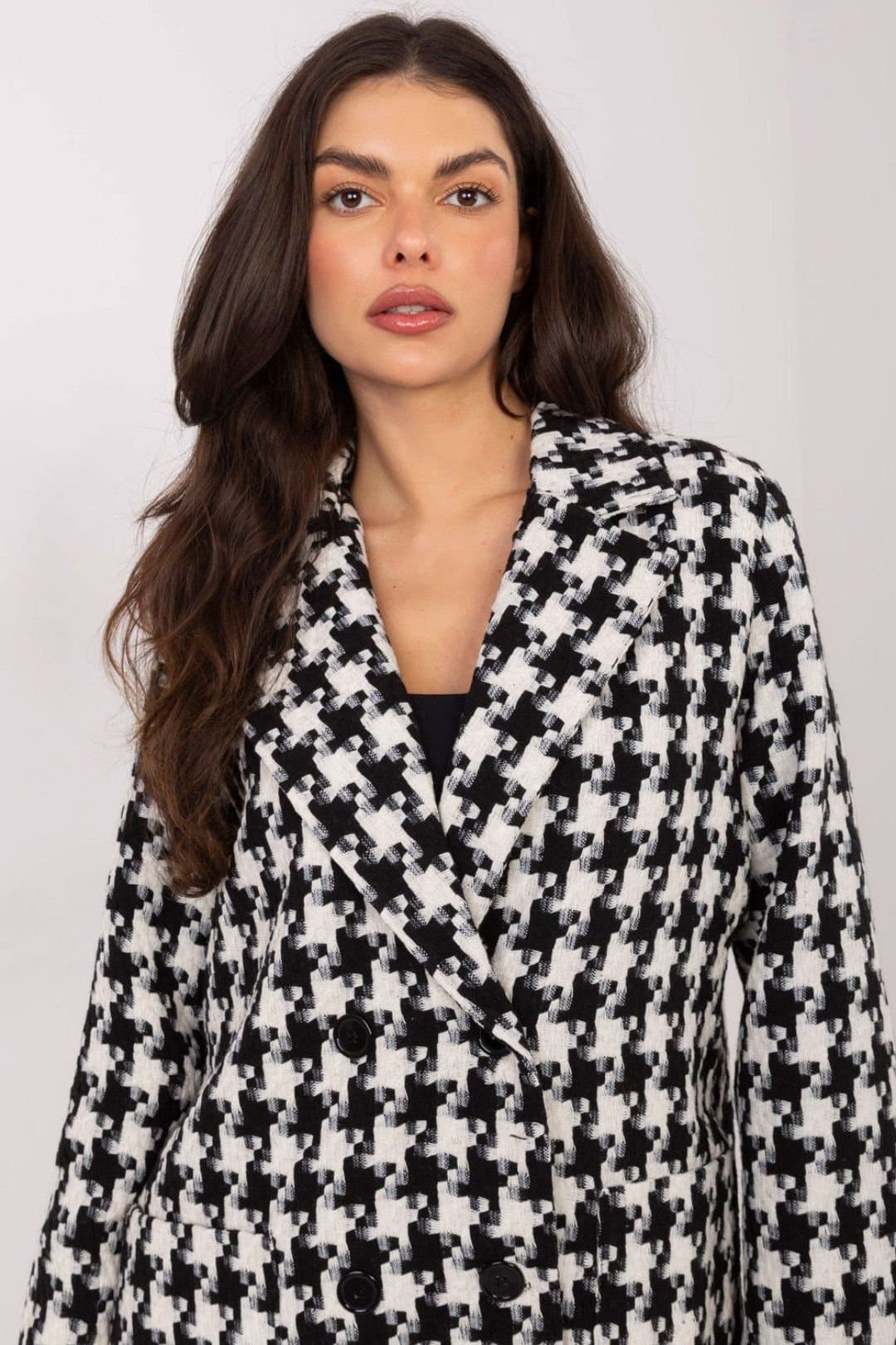 Love Lace Love Lace Women's Houndstooth Double Breasted Blazer with Pockets in Black