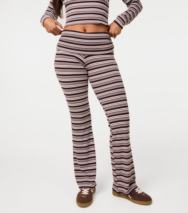 Pink Vanilla Women's Brown Striped Flared Trousers Pink Vanilla New Look - 2