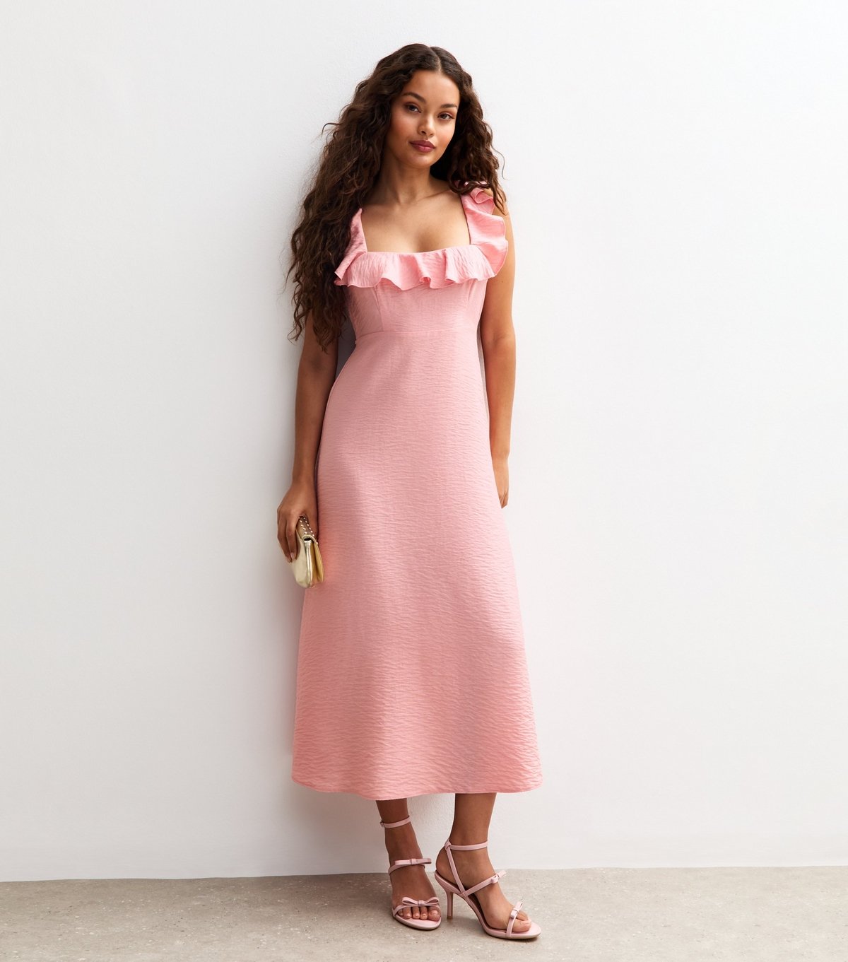 New Look Women's Petite Pink Ruffle Strap Midi Dress New Look - 2