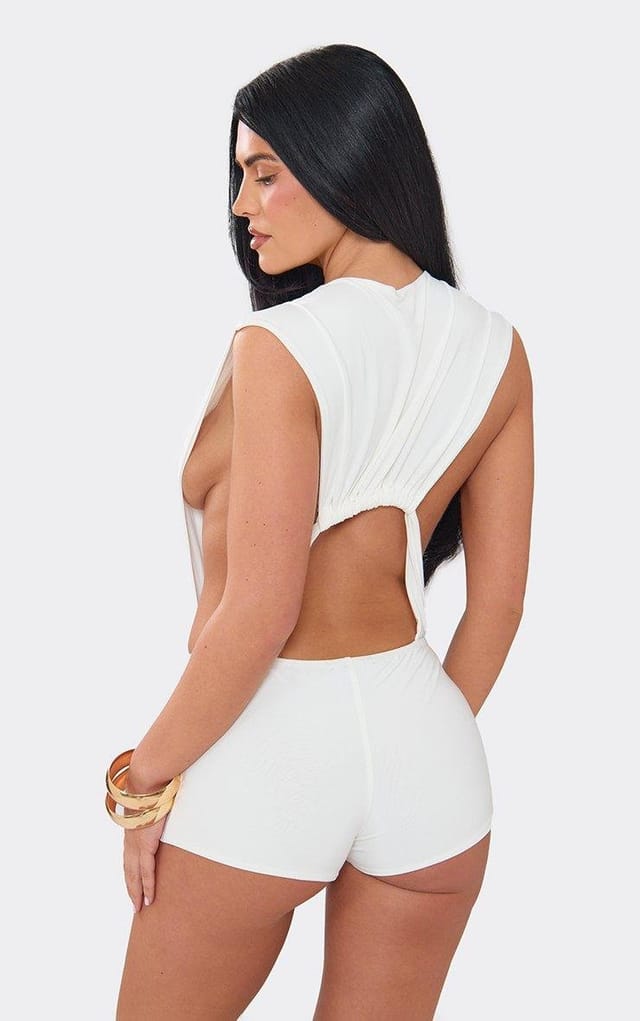 EGO Sleeveless Extreme Plunge Front Twist Back Playsuit In White, Women's Size UK 6 - 2