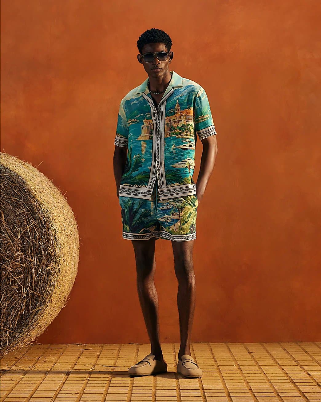 River Island Mens River Island Blue Moonstone Scenic Border Swim Shorts