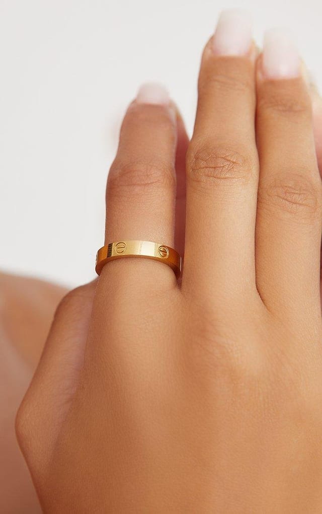 EGO Engraved Detail Ring In Gold, Women's Size UK One Size - 2