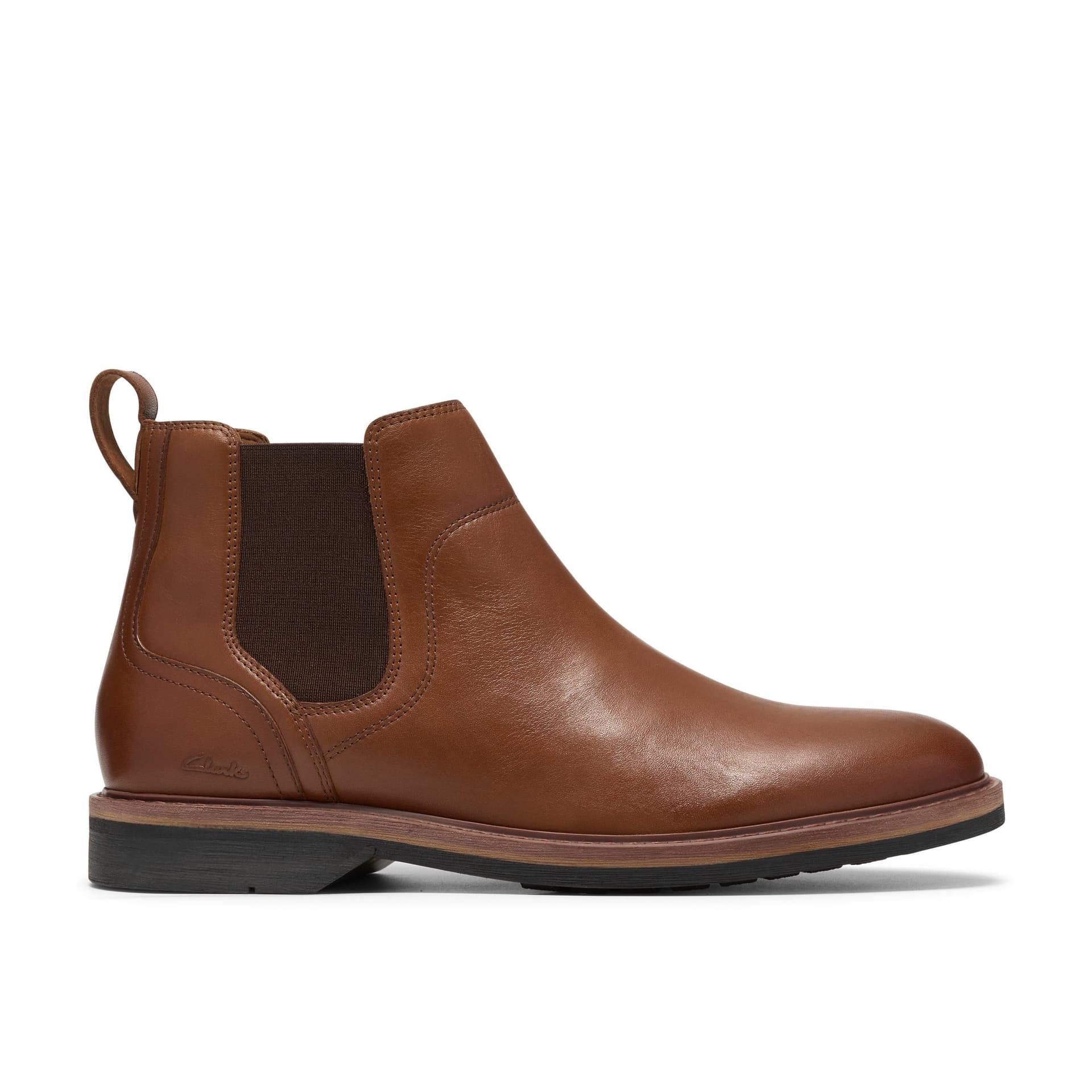 Clarks Clarks Men's Pitney Top Dark Tan Leather Ankle Boots, Chelsea Boots in Brown