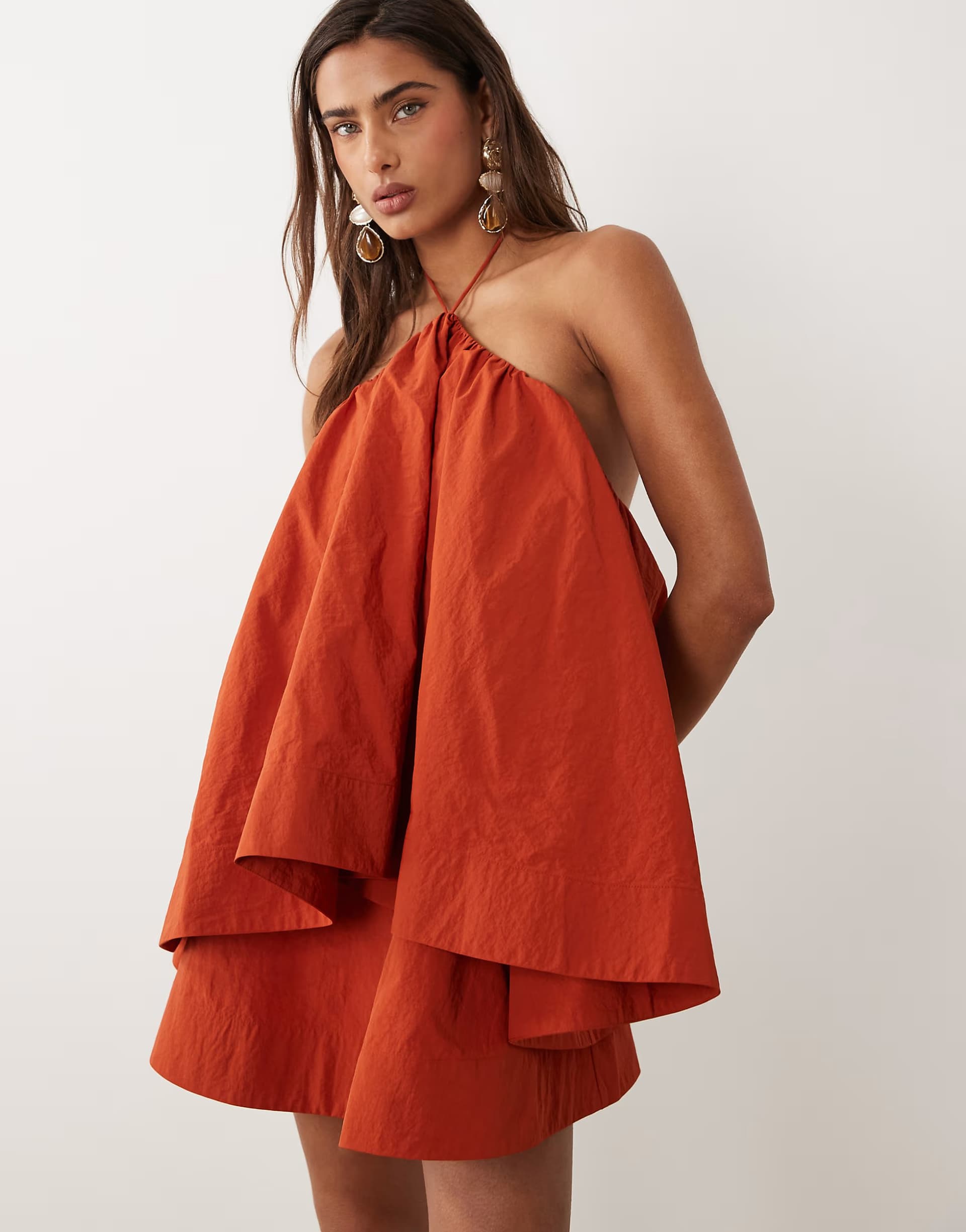 ASOS ASOS DESIGN halter neck trapeze mini dress in rust