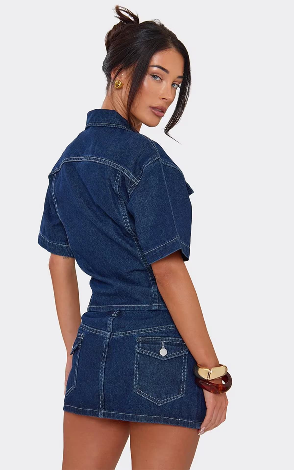 EGO Low Rise Mini Skirt In Indigo Blue Denim, Women's Size UK 6
