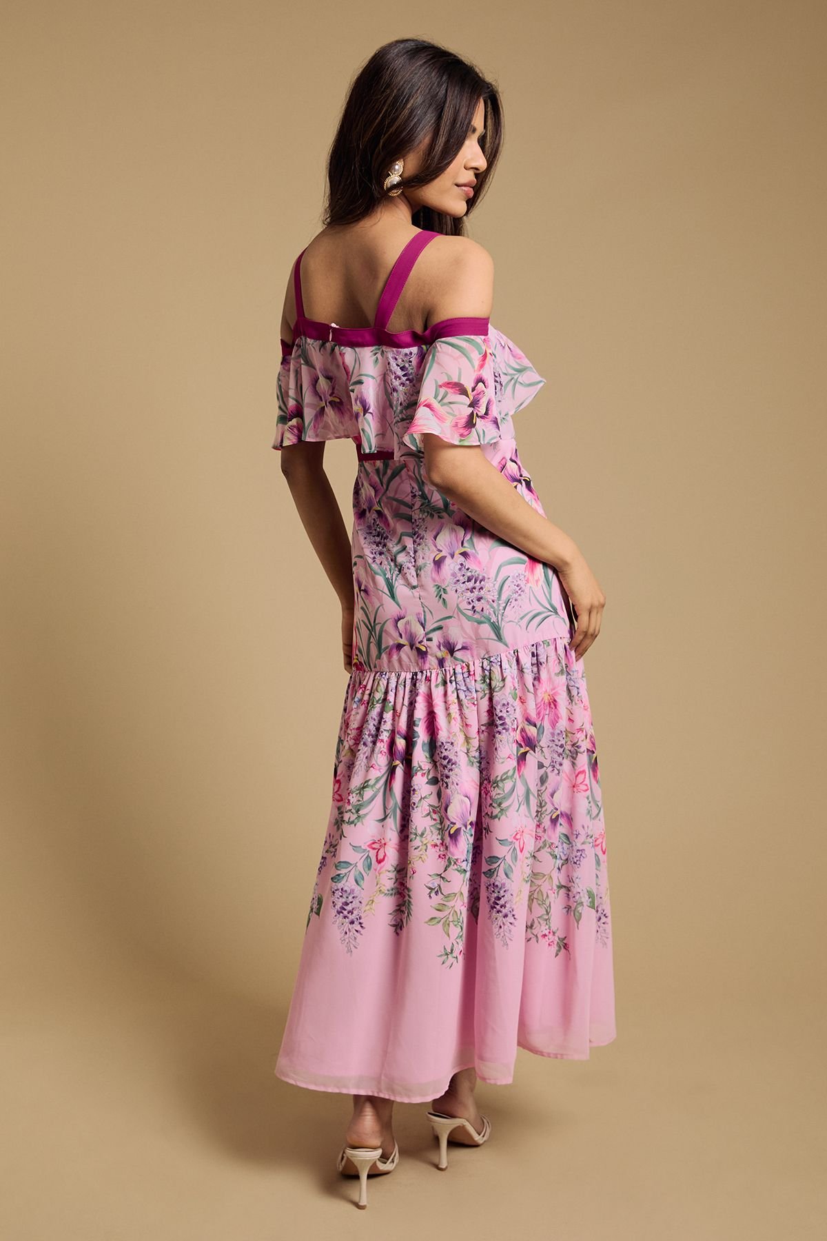 Oasis Oasis Women's Petite Bow Detail Halter Neck Bardot Dress in Pink - 3