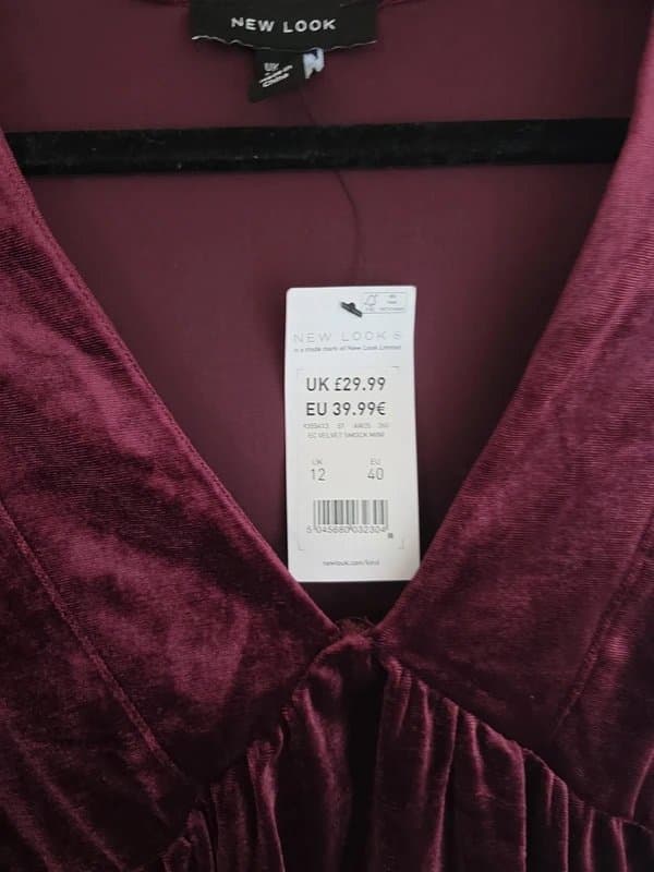 New Look Burgundy red velvet dress size uk 12