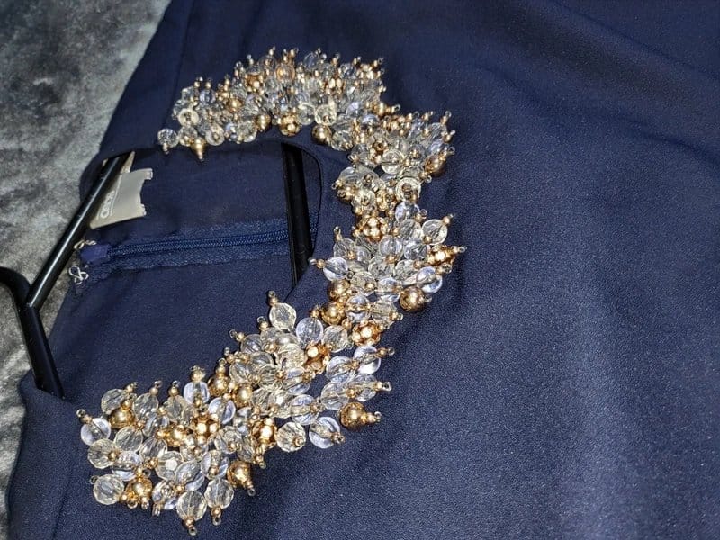 ASOS Navy Embellished Neckline Dress, Size 14