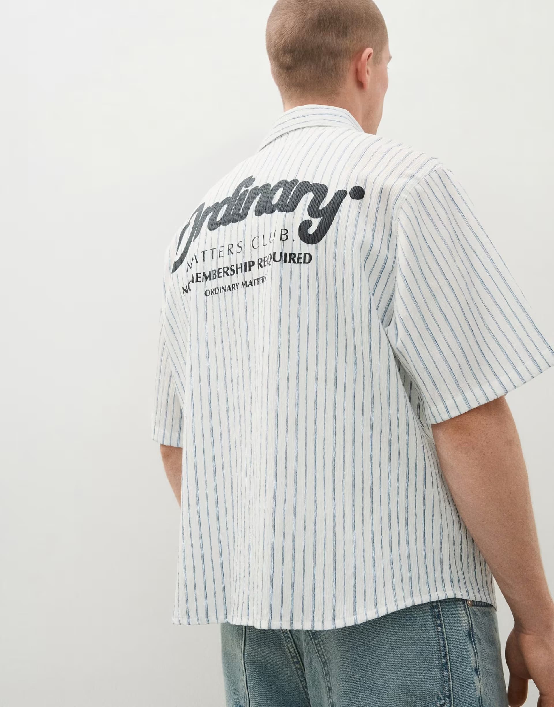 ASOS Bershka Short sleeve striped shirt with back print in white