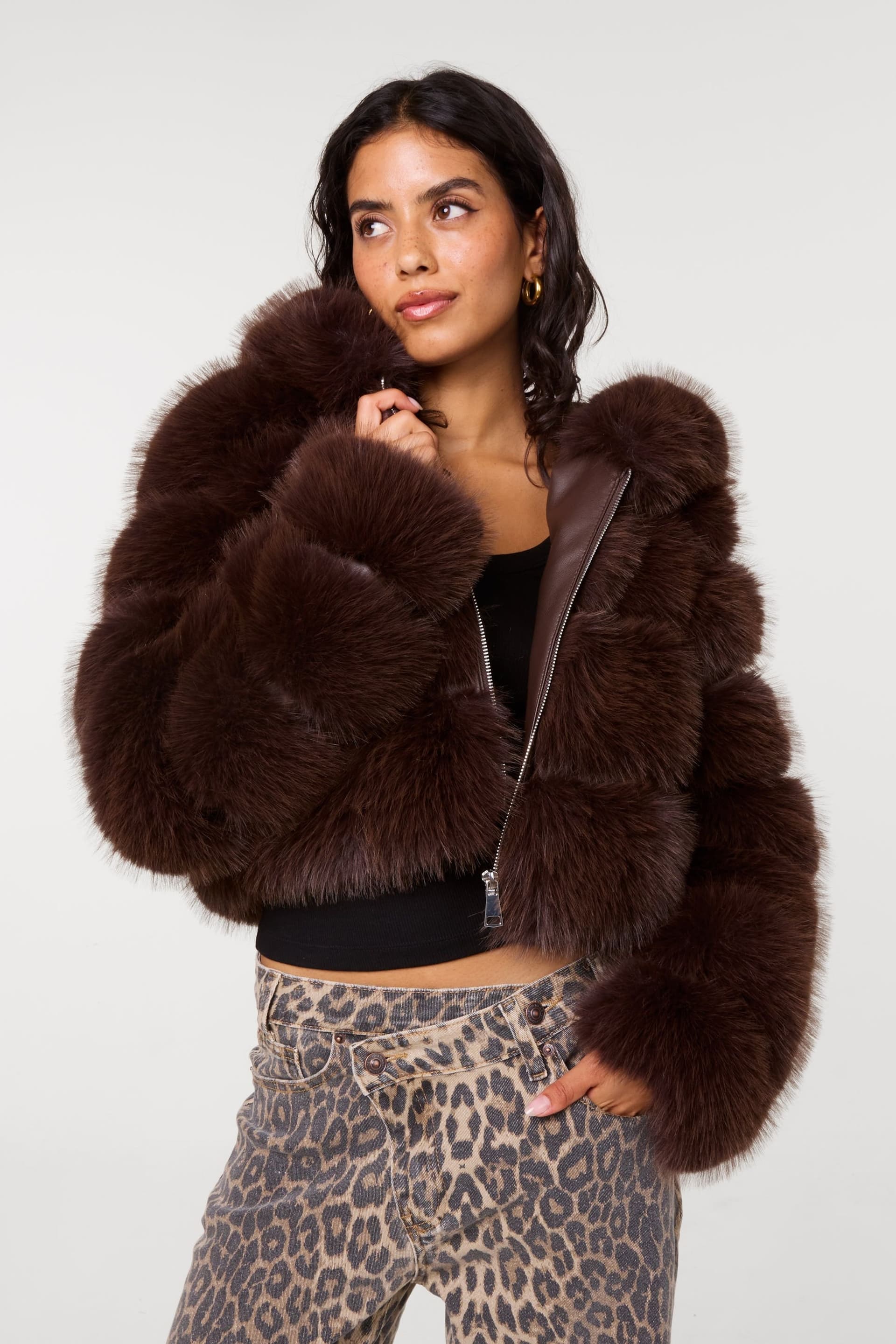 Pink Vanilla Pink Vanilla Women's Brown Hooded Pelted Fur Jacket