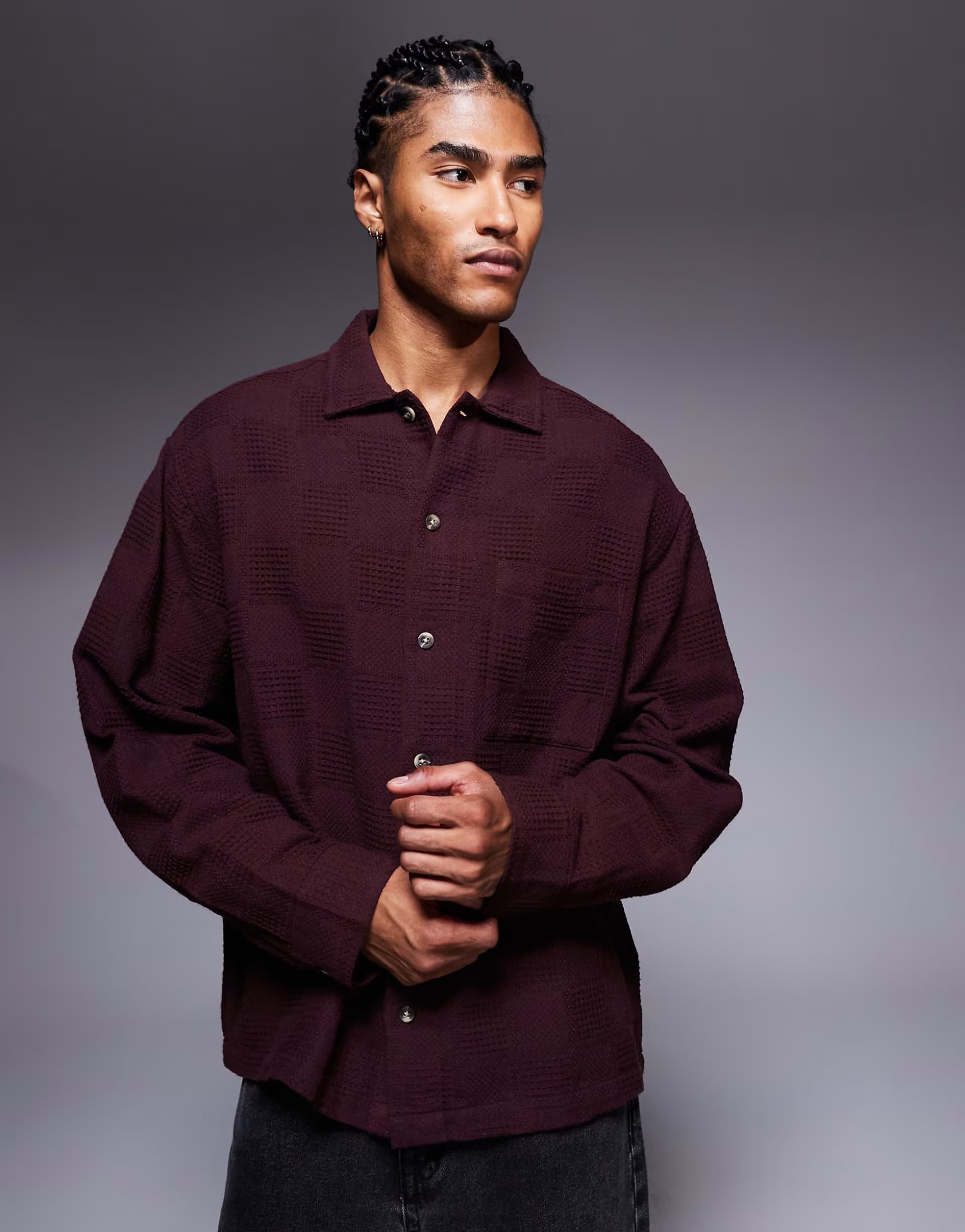 ASOS ASOS DESIGN oversized textured shirt in burgundy