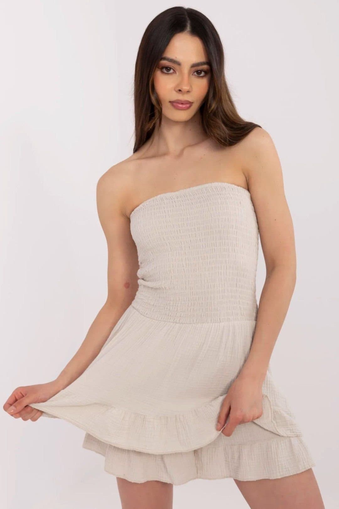 Love Lace Love Lace Women's Cotton Ruffle Sleeveless Jumpsuit for Summer in Beige