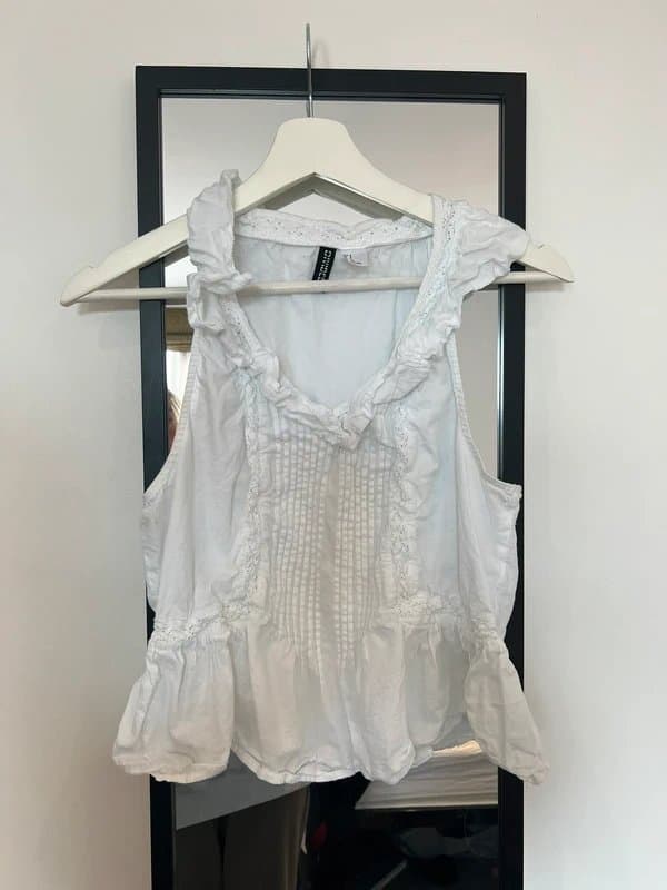 H&M H&M white Broderie ruffle sleeveless blouse