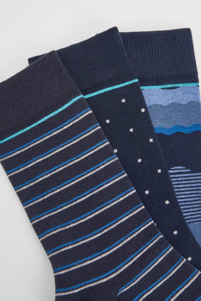 Maine Maine Men's Navy 3 Pack Mixed Patterned Socks - 2