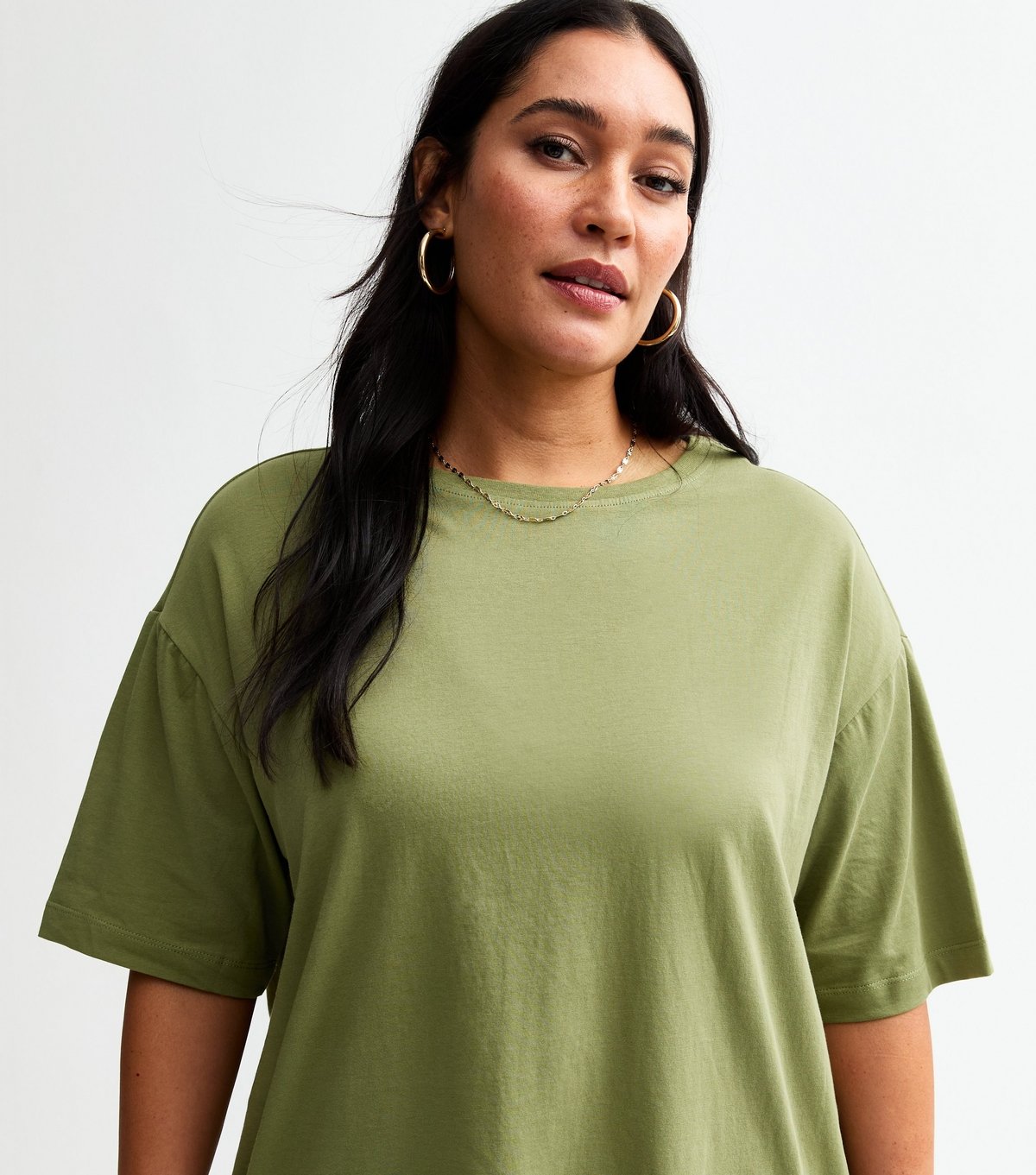 New Look Women's Plus Size Khaki Cotton Split Hem T-Shirt Curves New Look - 2