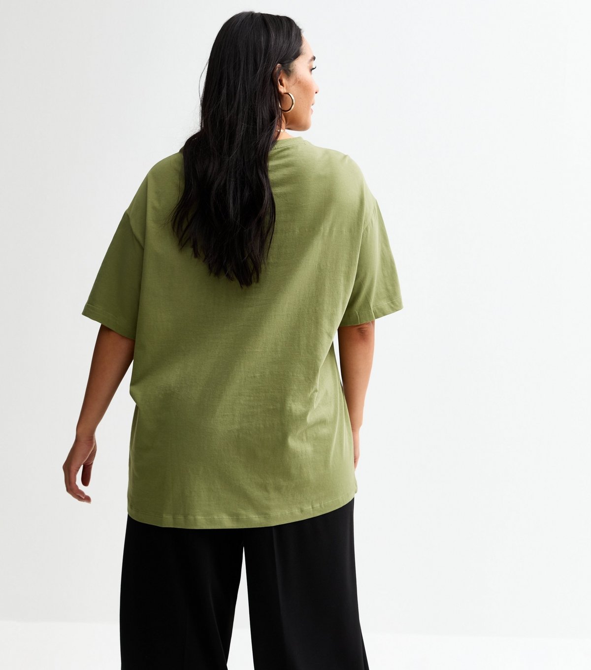 New Look Women's Plus Size Khaki Cotton Split Hem T-Shirt Curves New Look - 4