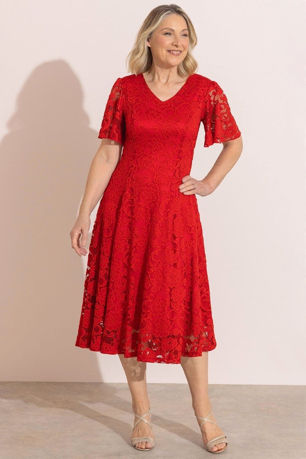 Anna Rose Anna Rose Scarlet Floral Lace Midi Dress