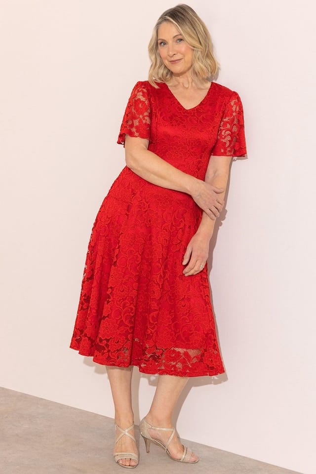Anna Rose Anna Rose Women's Floral Lace Dress in Scarlet - 2